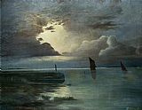 Sonnenuntergang am Meer mit aufziehendem Gewitter by Andreas Achenbach